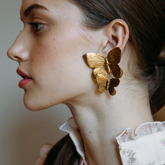 Gold Butterfly Earrings - Picture 2 of 5